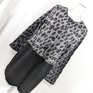 NWOT! RIVA! FINE WOOL, BLACK & GRAY LEOPARD, LONG CARDIGAN SWEATER! SZ L